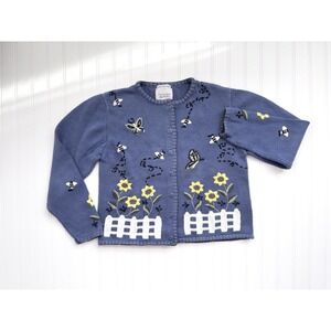 vtg‎ Christopher and Banks blue sunflower butterfly bee cardigan sweater